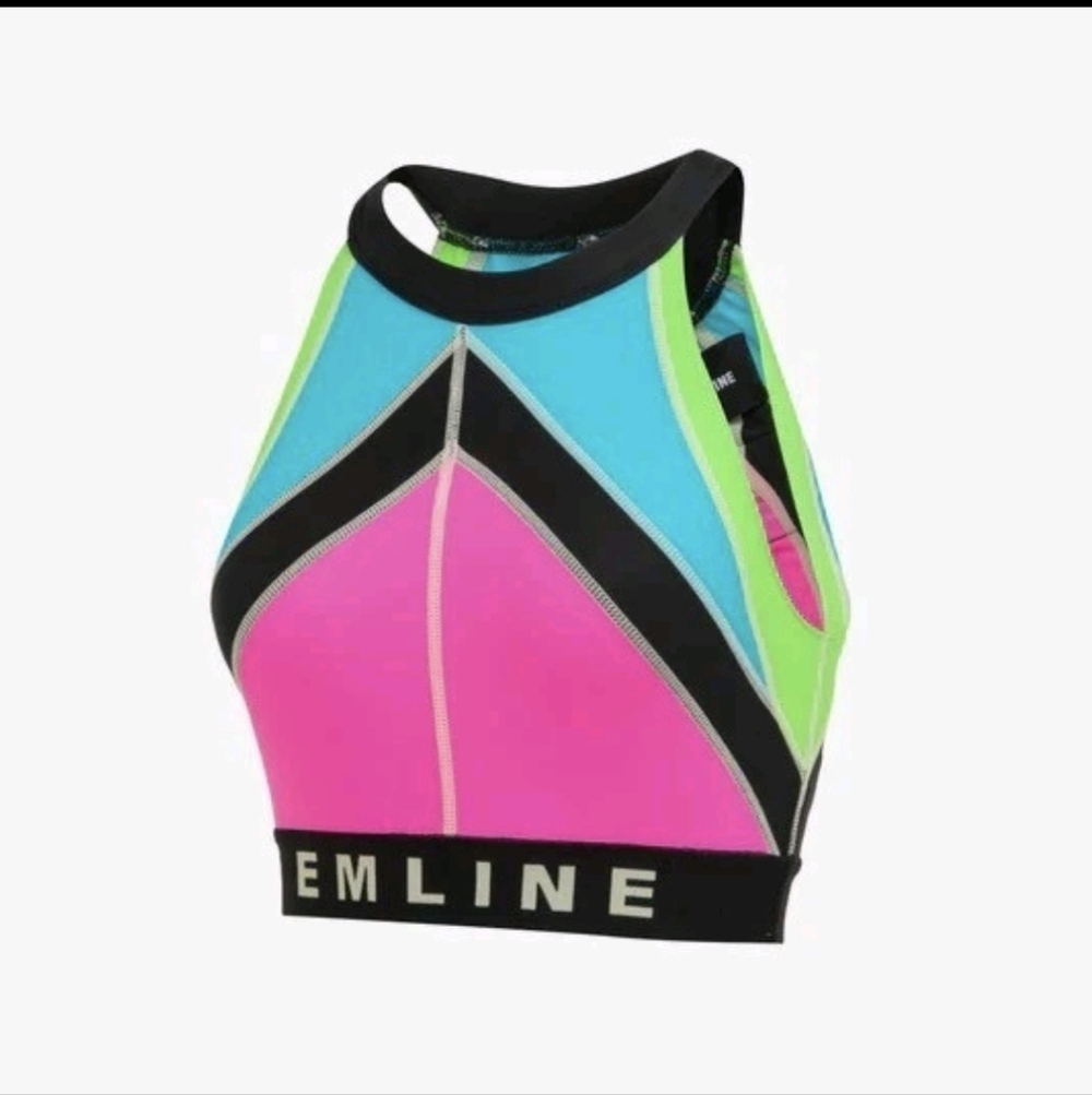 Neon Colorblock Racerback Crop Top - Pink/Blue/Green